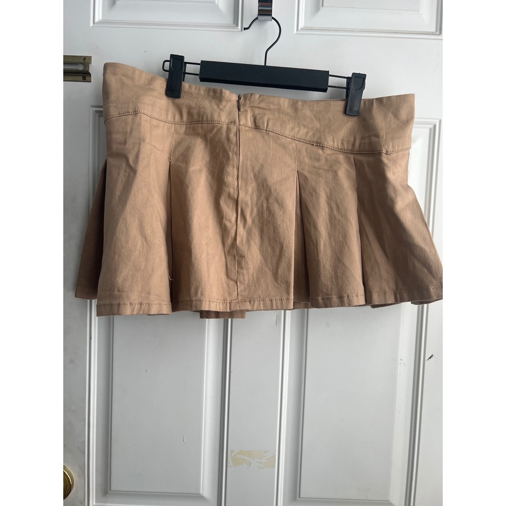 Tan Pleated Mini Skirt Low Rise Preppy Box Pleat Twill Skater Skirt Camel - Picture 4 of 4